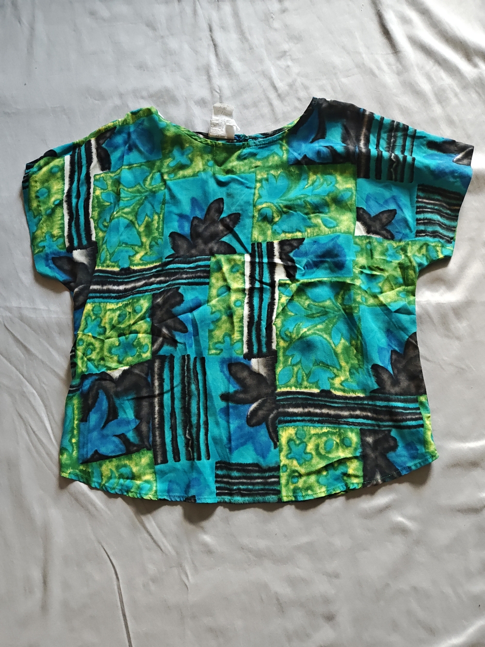 Bright Turquoise & Green Patterned Top